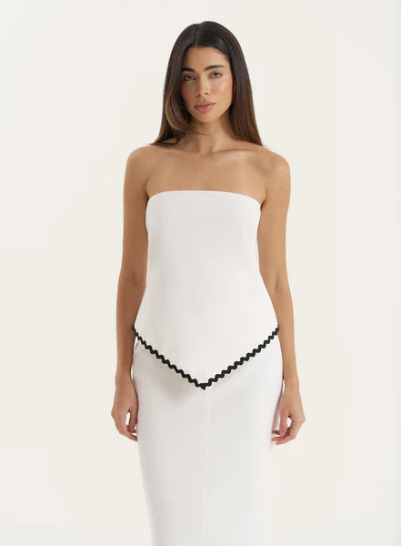 White Contrast Scallop Trim Bandeau Top- Norah | 4th & Reckless