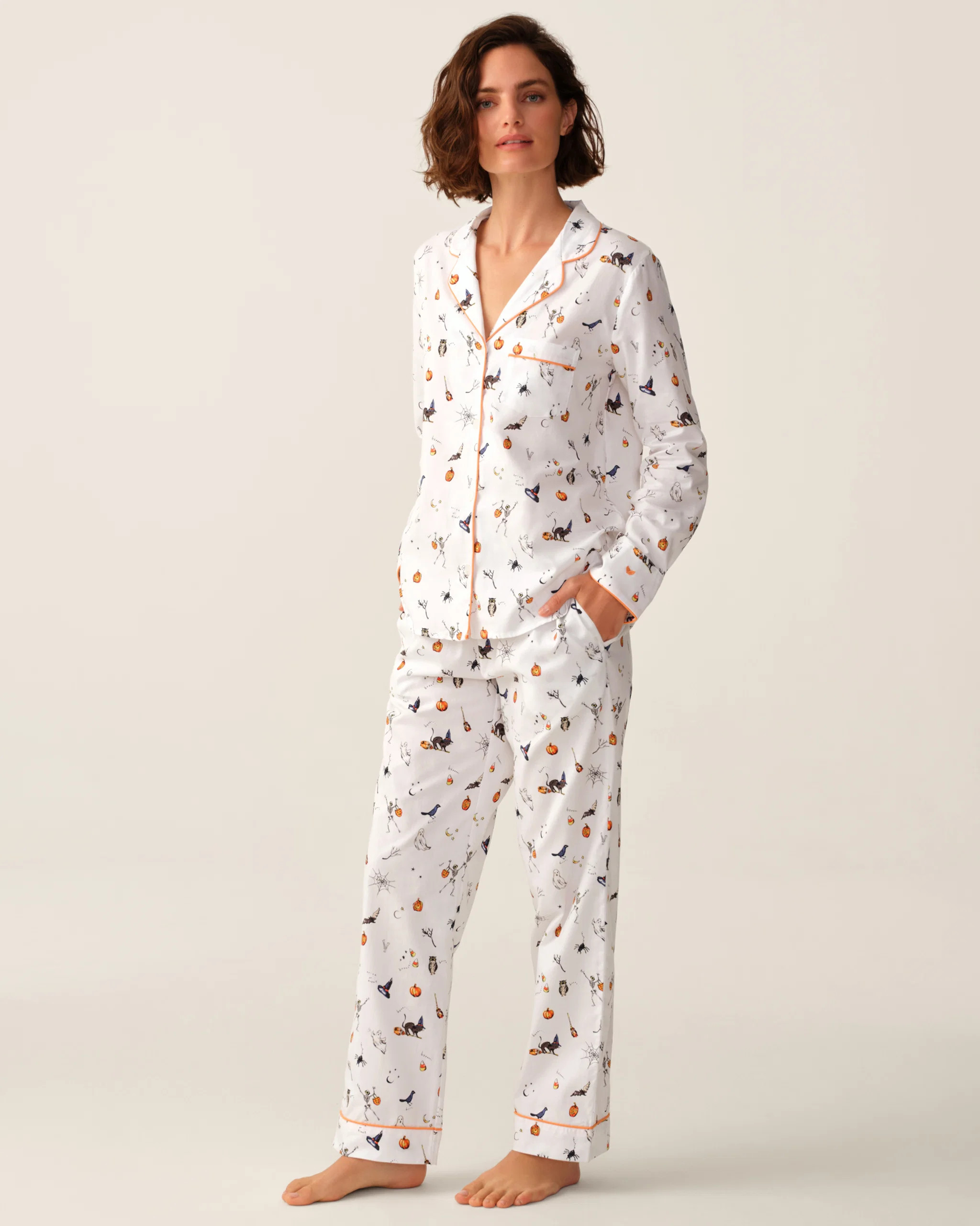 Women's Twill Pajama Set in Trick or Treat | Petite Plume