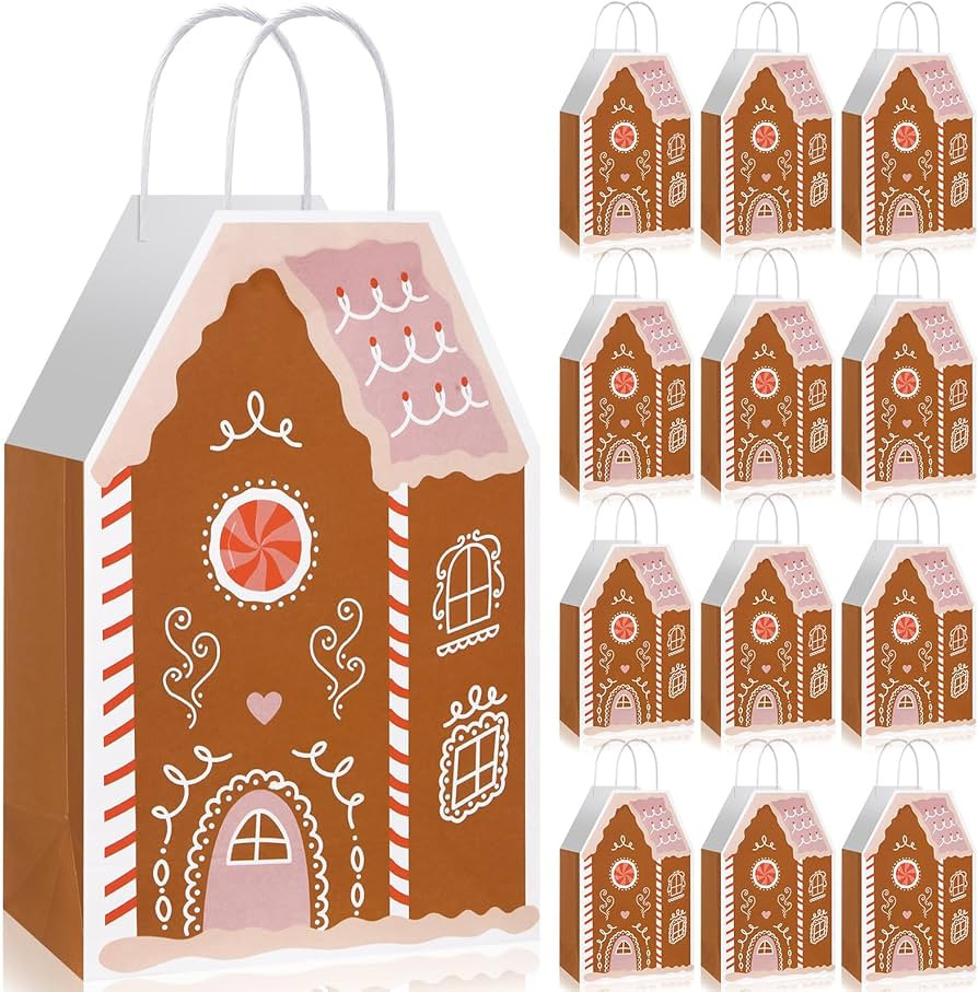 Kolldenn 24 Pcs Christmas Gingerbread House Gift Bags with Handles House Gingerbread Shaped Treat... | Amazon (US)
