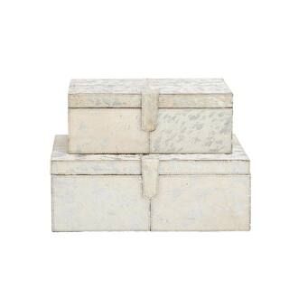 Litton Lane Silver Leather Glam Decorative Box (Set of 2) 95030 - The Home Depot | The Home Depot