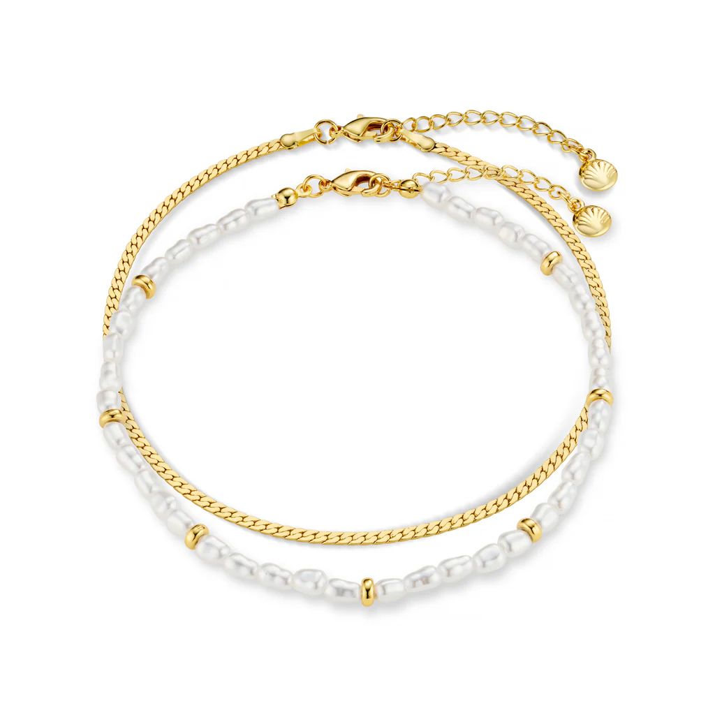 Snake Chain & Pearl Anklet 2 Pack | Orelia