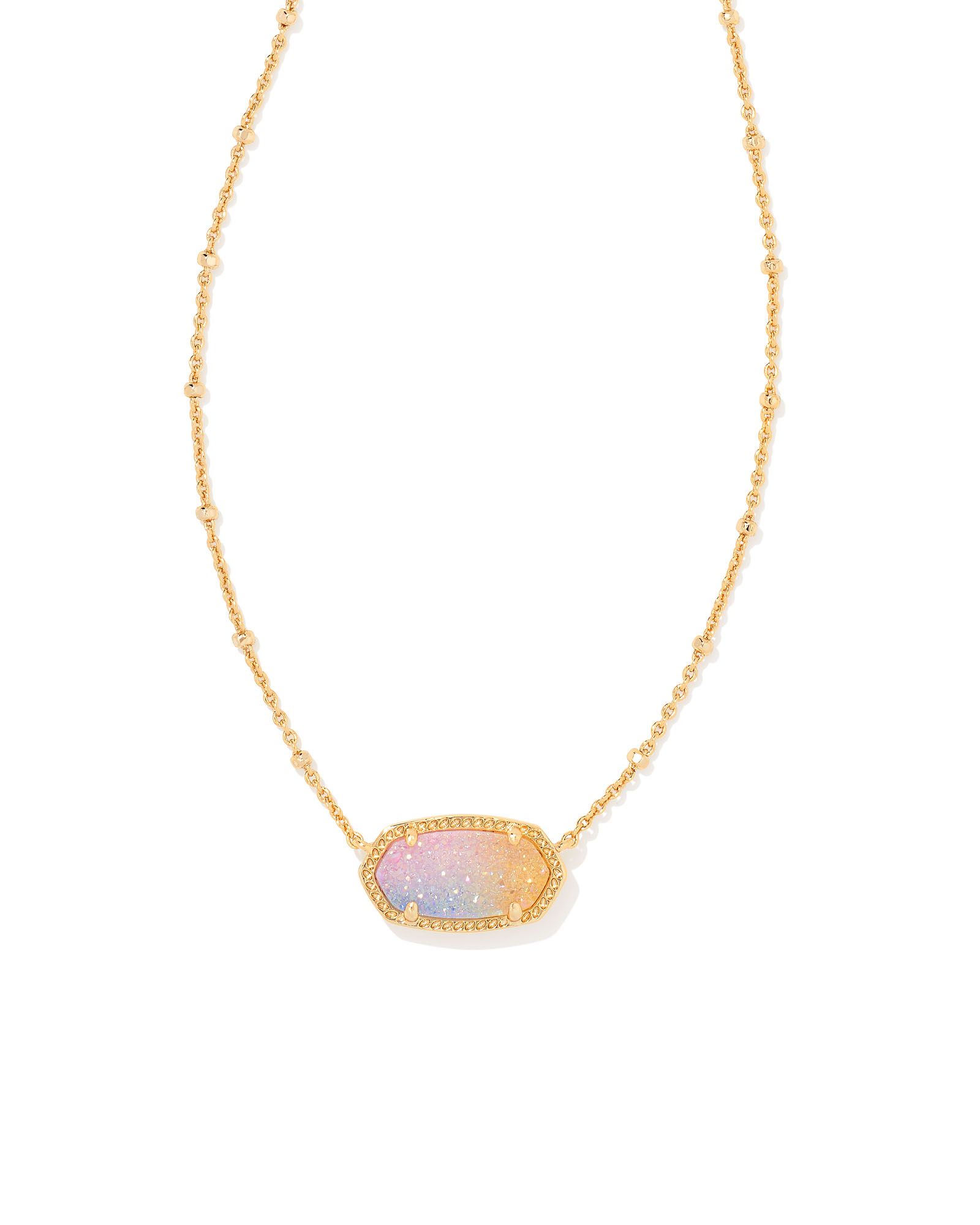 Elisa Gold Satellite Pendant Necklace in Pink Watercolor Drusy | Kendra Scott