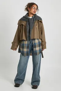 Asymmetric Belted Cropped Trench Jacket | boohoo (US & Canada)