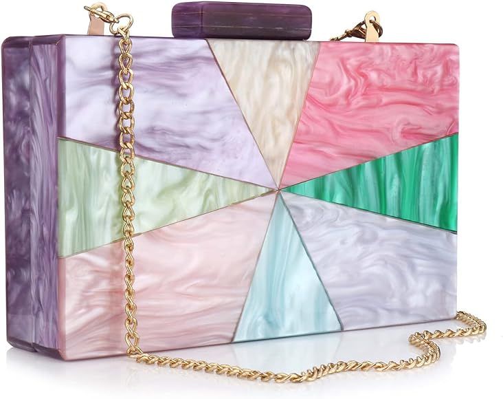 YYW Acrylic Clutch Purses for Women Wedding : Multicolor Evening Crossbody Bag Marbling Handbags wit | Amazon (US)