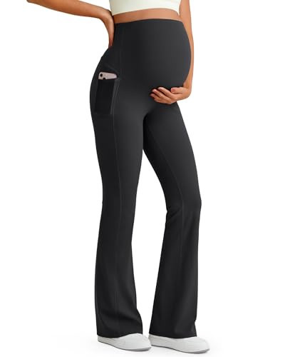 G4Free Maternity Work Pants Bootcut Over The Belly Pregnancy Flare Leggings with Pockets Stretchy Lounge Dress Slacks (Black,M,Regular) | Amazon (US)