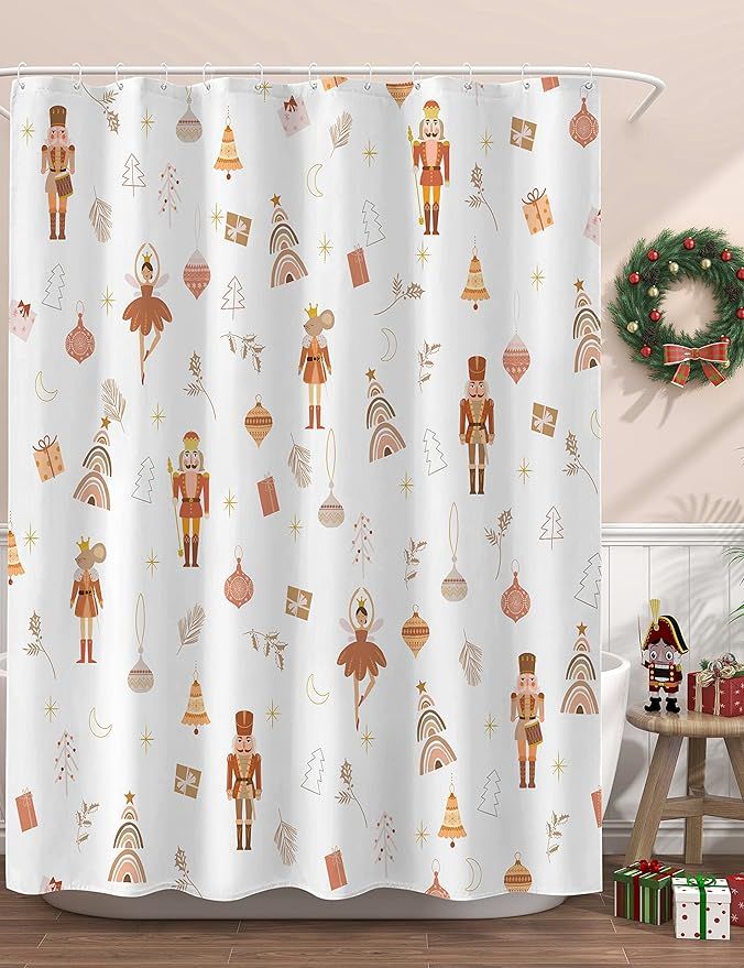 Slody Christmas Shower Curtain Nutcracker Orange Boho Holiday Shower Curtains for Bathroom, Cute ... | Amazon (US)