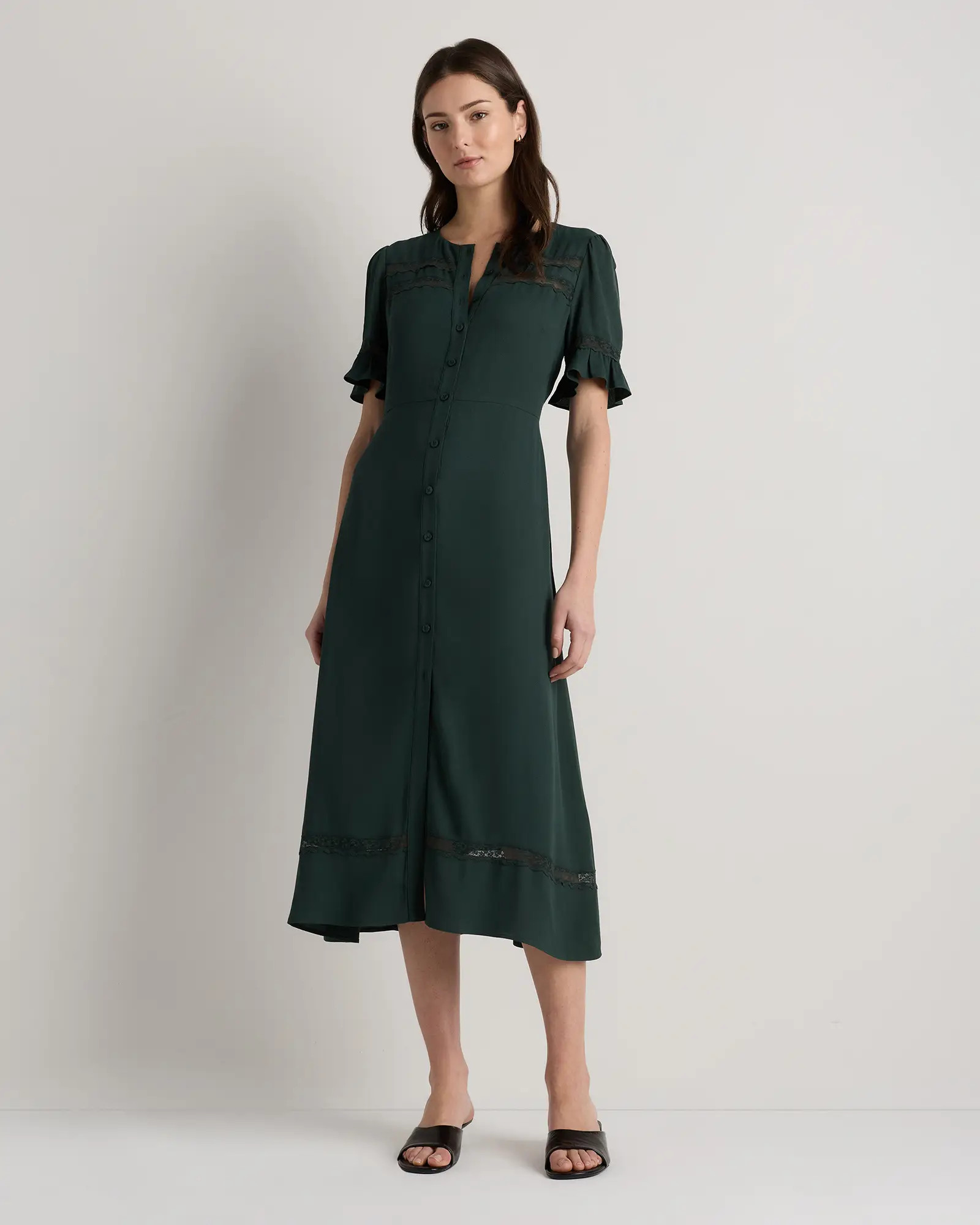 Lightweight Crepe Lace Inset Midi Dress | Quince