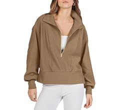 ANRABESS Women Half Zip Cropped Sweatshirt Casual Fleece Quarter Zip Up Rib Knit Pullover 2023 Fall  | Amazon (US)