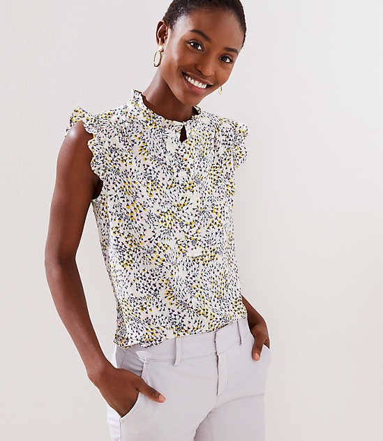 Petite Garden Ruffle Henley Shell | LOFT