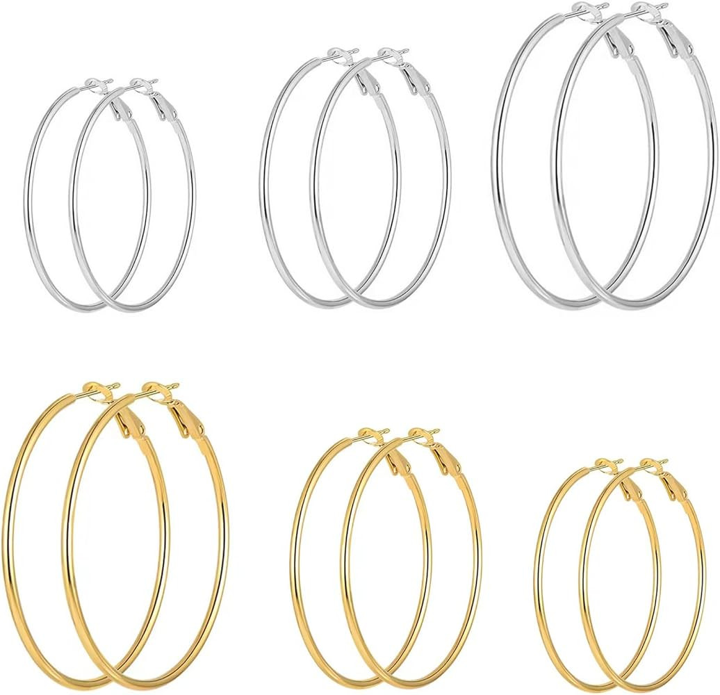 4 Pairs Silver Gold Hoop Earrings for Women | 14K Gold Plated Hoop Earrings Set for Girls Hypoall... | Amazon (US)