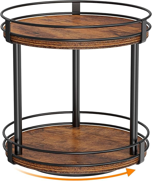 Snughome Rotating Spice Rack, 2 Tier Lazy Susan Organizer, Wood Kitchen Countertop Organizer, Bro... | Amazon (US)