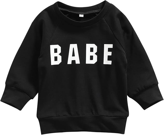 Kids Infant Baby Boy Girls Clothes Babe Letter Printed Long Sleeve Pullover Sweatshirt Shirt Swea... | Amazon (US)