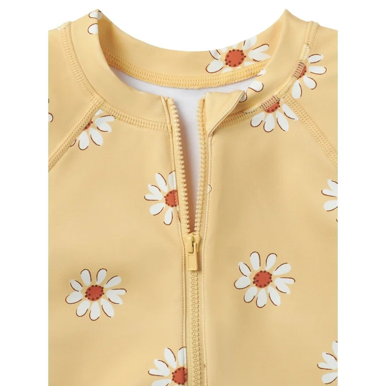 Modern Moments by Gerber Baby and Toddler Girls Long Sleeve Rash Guard Swimsuit with UPF 50+, Siz... | Walmart (US)
