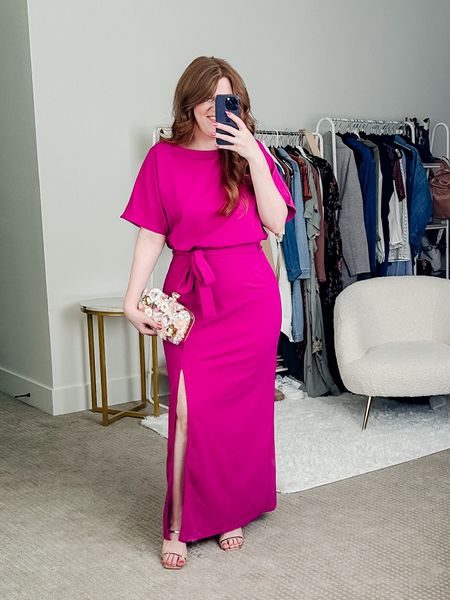 Another long wedding guest dress option from amazon. The quality on this one is 10/10! Comes in a bunch of colors too. Size large with shapewear under. 

Fall wedding guest dress. Pink dress. Cocktail dress. 

#LTKwedding #LTKunder100 #LTKunder50