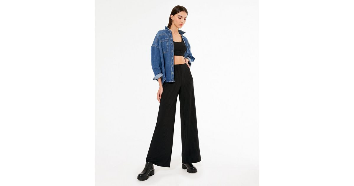 Black Ribbed Wide Leg Trousers
						
						Add to Saved Items
						Remove from Saved Items | New Look (UK)