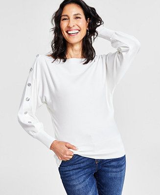Women's Rhinestone-Button Sweater, Created for Macy's | Macy's