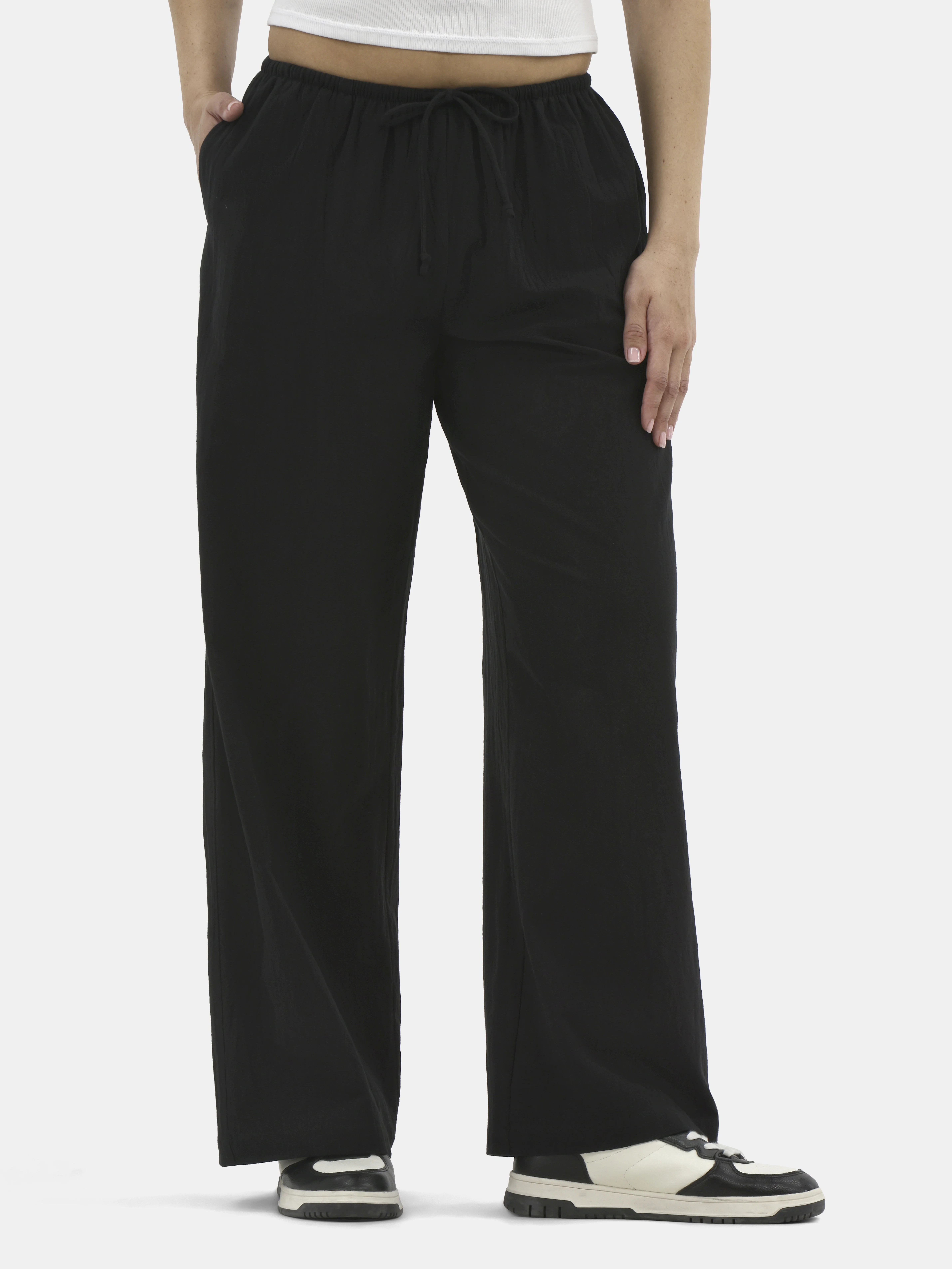 No Boundaries Cotton Wide Leg Beach Pants, Women's and Women's Plus | Walmart (US)