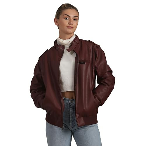 Members Only Women's Faux Leather Iconic Racer Oversized Jacket (Burgundy, 2XL) | Amazon (US)