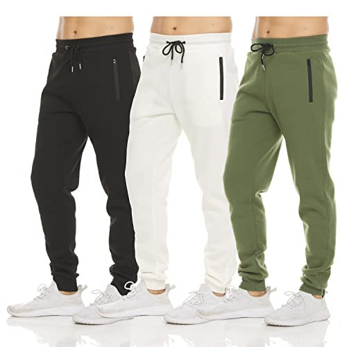 PURE CHAMP Mens 3 Pack Fleece Active Athletic Workout Jogger Sweatpants for Men with Zipper Pocket and Drawstring Size S-3XL(Medium, Set 5) | Amazon (US)