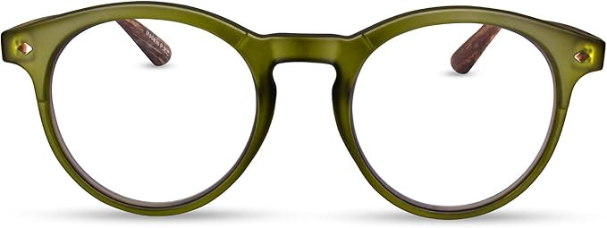 Green Brown Round Frame Blue Light Reading Glasses for Women & Men with Trendy Design - Sturdy Bl... | Amazon (US)