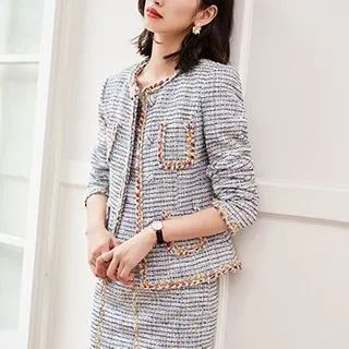 Set: Tweed Jacket + Sleeveless Mini A-Line Dress | YesStyle Global