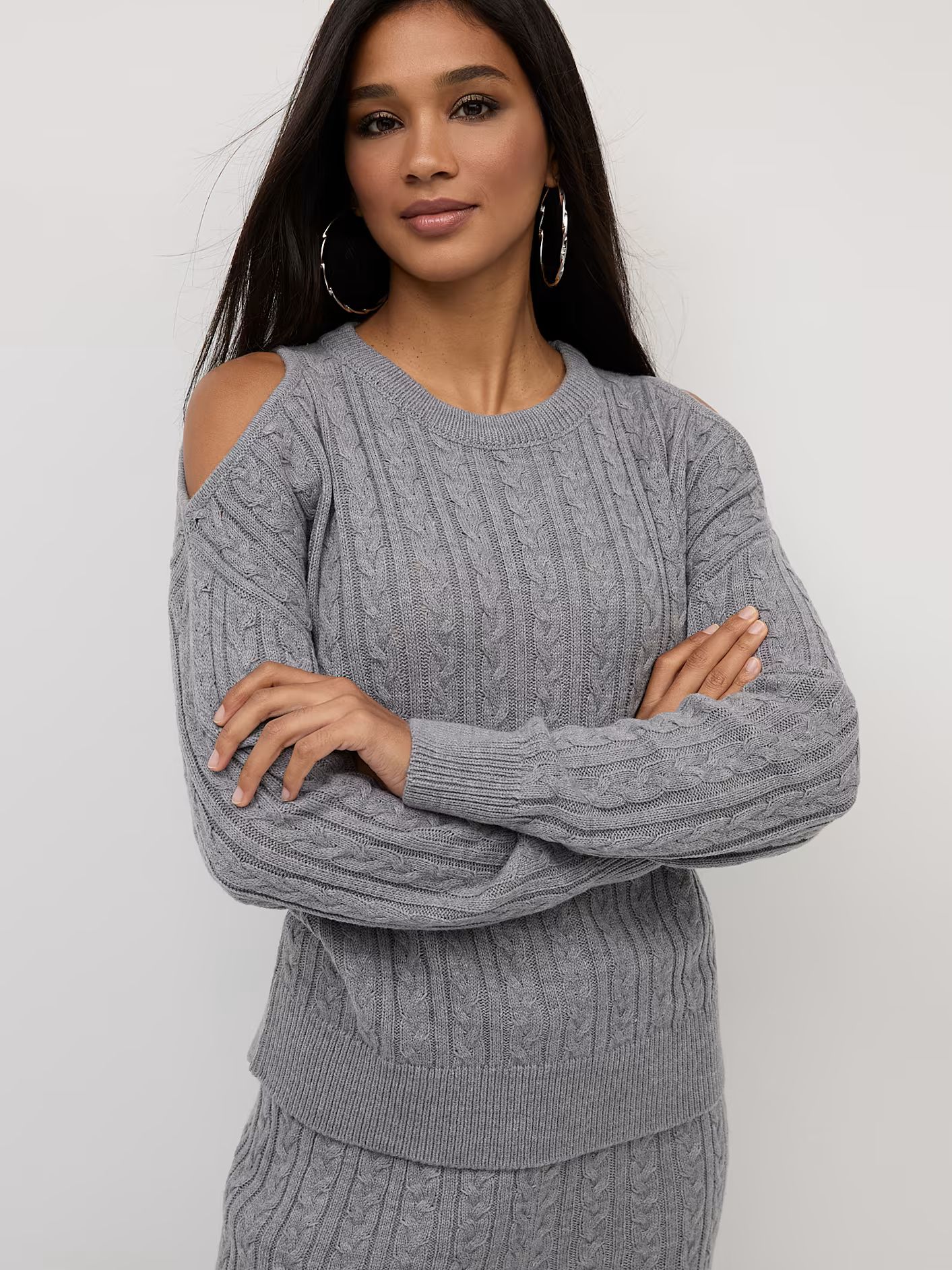 Cable-Knit Cold-Shoulder Pullover Sweater - New York & Company | New York & Company