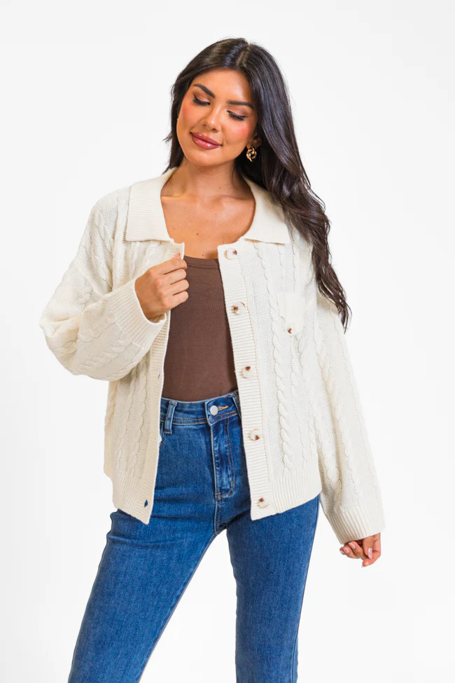Having A Meltdown Beige Cable Knit Shacket FINAL SALE | Pink Lily