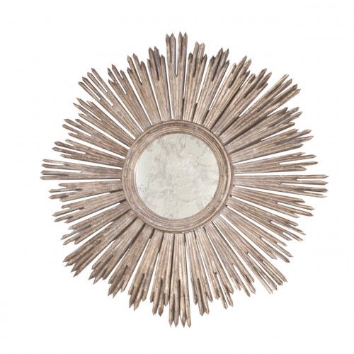 Worlds Away Margeaux Hand Carved Champagne Silver Leaf Round Starburst Mirror | Gracious Style