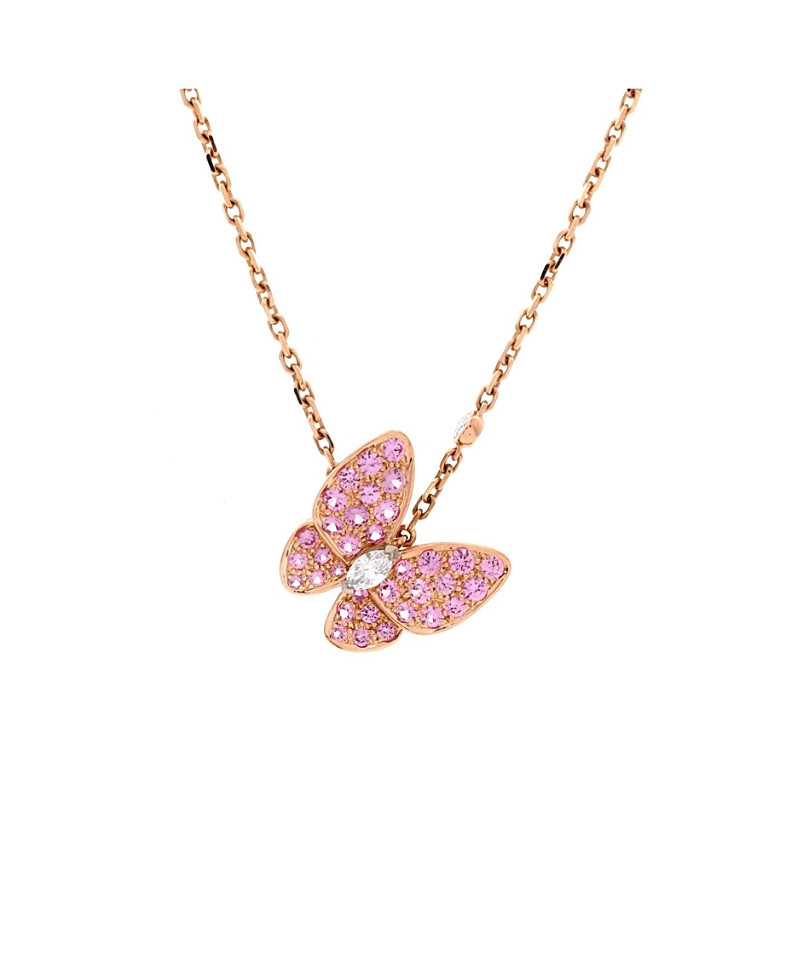 Pre-Owned Van Cleef & Arpels Two Butterfly Pendant Necklace 18K Rose Gold with Pink Sapphires and Diamonds, 16.25 | Bloomingdale's (US)