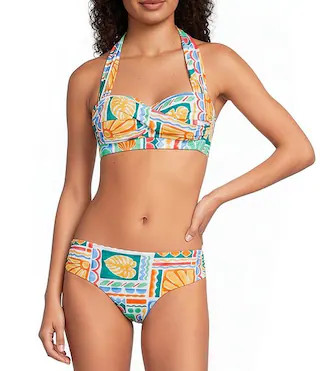 Gibson & Latimer Capri Isle Twist Front Halter Swim Top & Capri Isle Side Shirred Mid Rise Swim B... | Dillard's