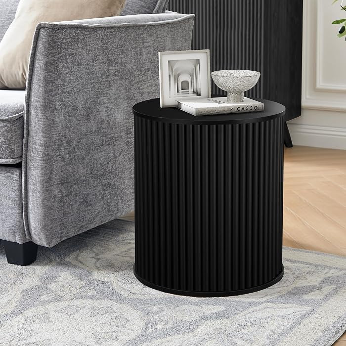 Fluted Round Side Table with Storage, Small Mid Century End Table Fluted Nightstands, Modern Circ... | Amazon (US)
