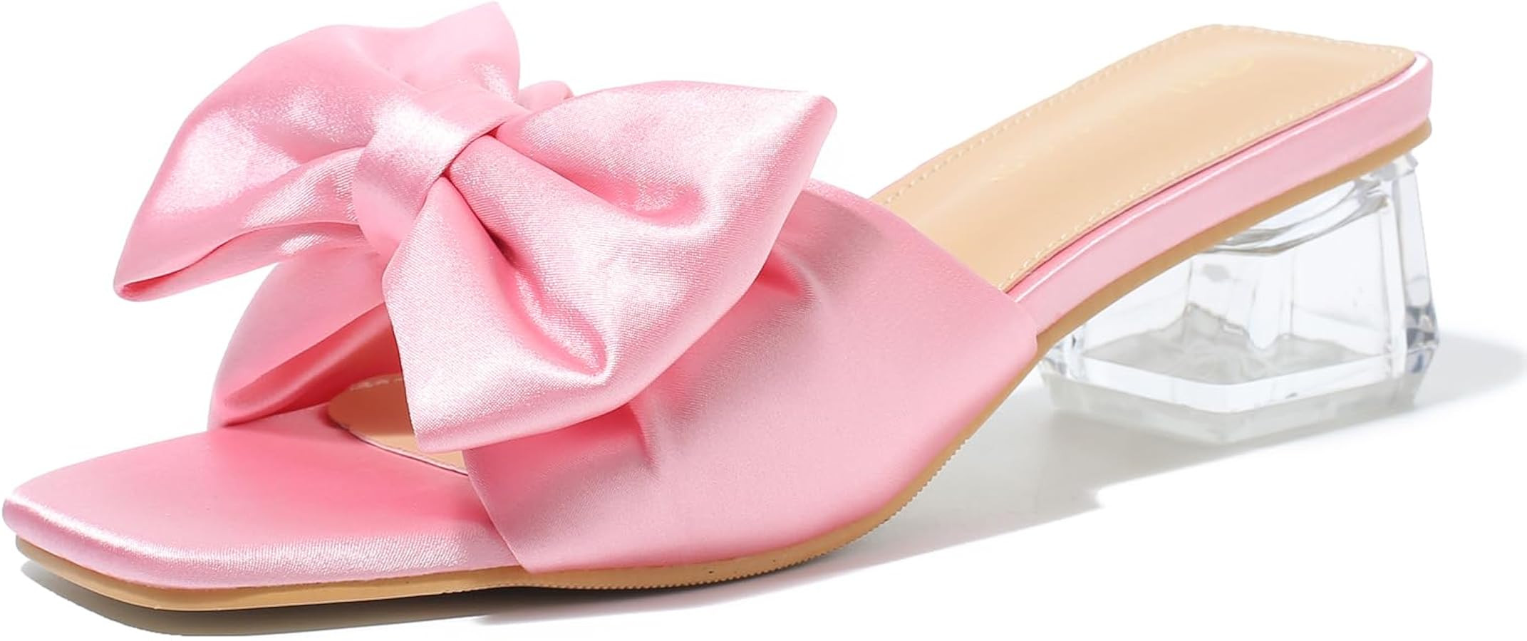 Heiyom Women's Bow Tie Heeled Sandals Block Chunky Heeled Satin Slip on Mules Comfortable Wedding... | Amazon (US)