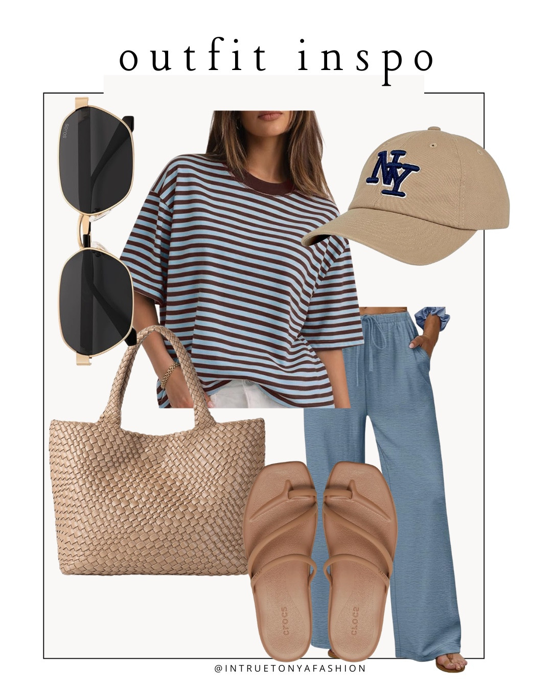 Striped blue and brown oversized tee, blue lightweight wide leg pants, tote bag, baseball hat, and sandals 







Size 6/8 summer outfit ideas, midsize summer outfit, casual summer style, effortless everyday style, Amazon fashion midsize, petite Amazon fashion, coffee run outfit, SAHM outfits for summer

#LTKootd #LTKSaleAlert #LTKPetite