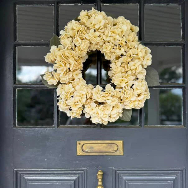 Ivory Faux Hydrangea Grapevine Wreath | MJHome