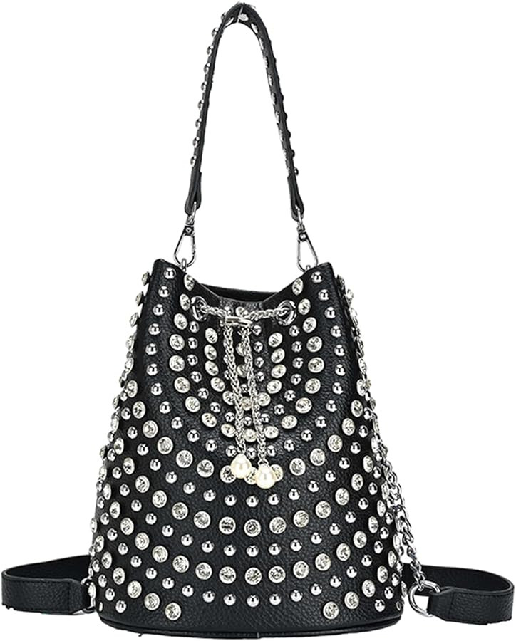 JQAliMOVV Studded Purses for Women Small Faux Leather Bucket Bags Y2K Hobo Studded Shoulder Bag C... | Amazon (US)