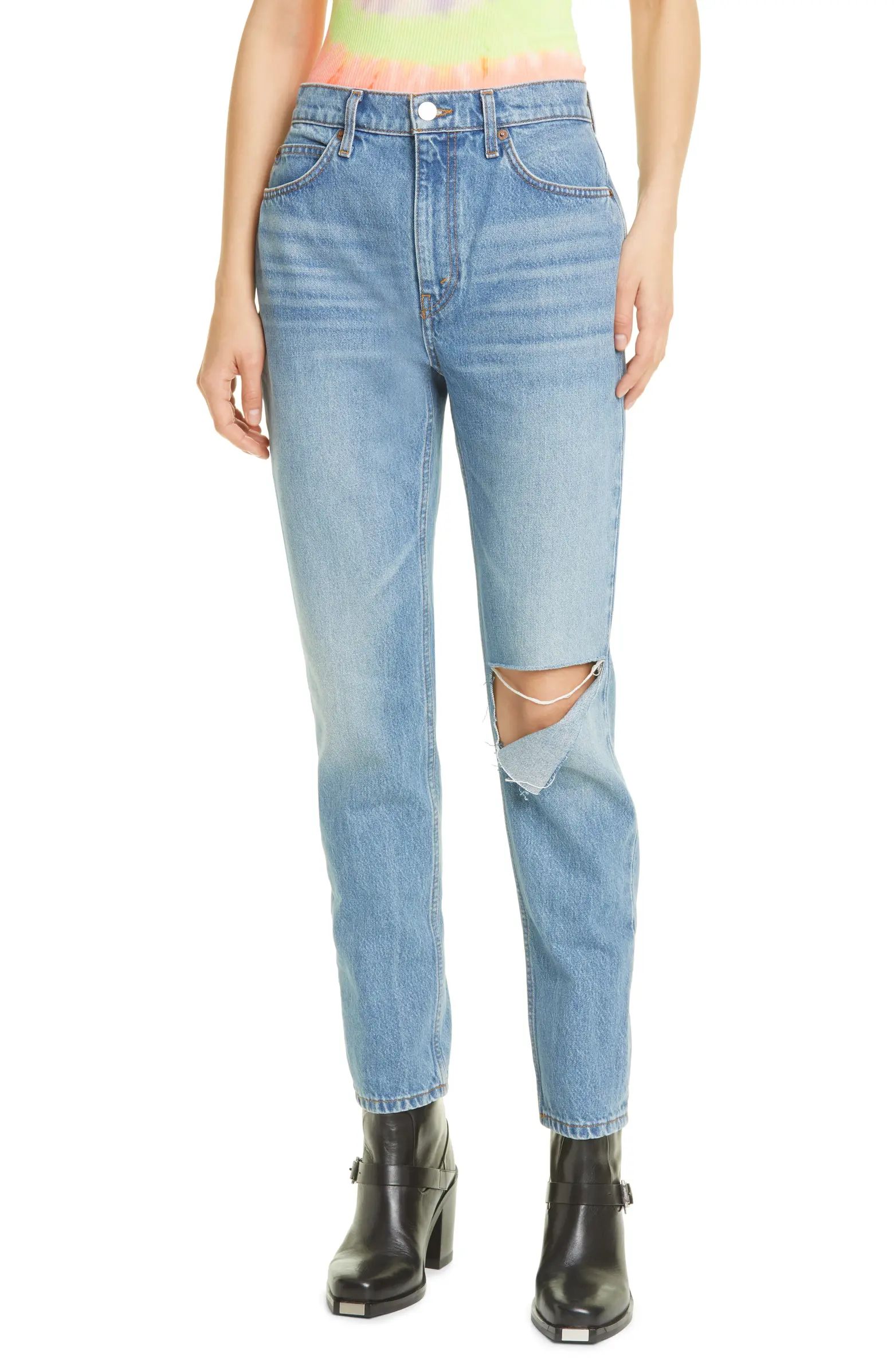 Re/Done '70s High Waist Distressed Straight Leg Jeans | Nordstrom | Nordstrom