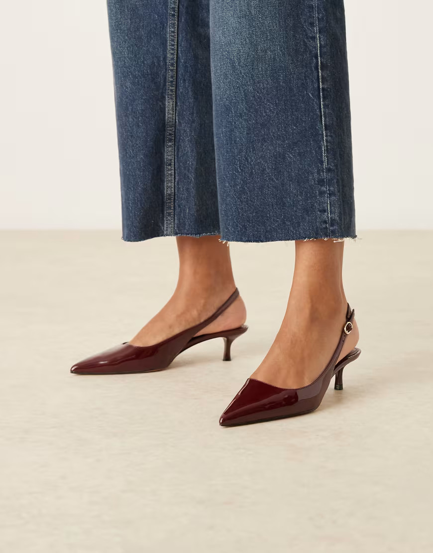 Mango patent pointed toe slingback heels in cherry red | ASOS (Global)