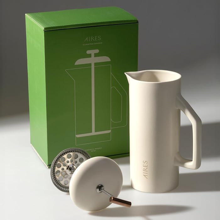 AIRES Ceramic French Press Coffee Maker – 34 oz Heat-Retaining Stoneware – Elegant Neutral Co... | Amazon (US)