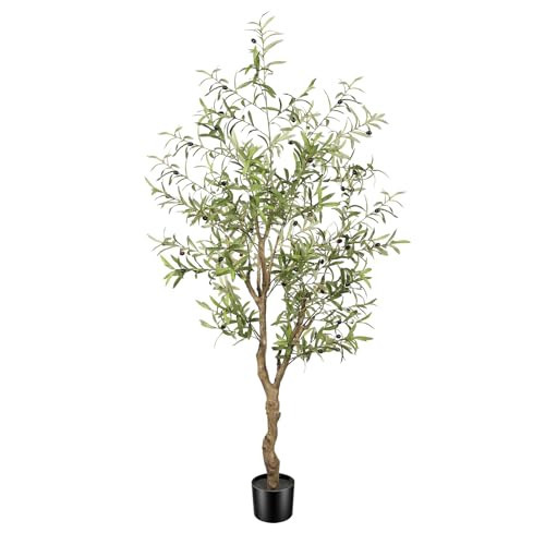 FEELEAD Artificial Olive Tree 6ft -Tall Fake Potted Olive Silk Tree with Planter Natural Olive Branches and Realistic Leaves - Faux Olive Tree for Home House Office Decor Indoor | Amazon (US)