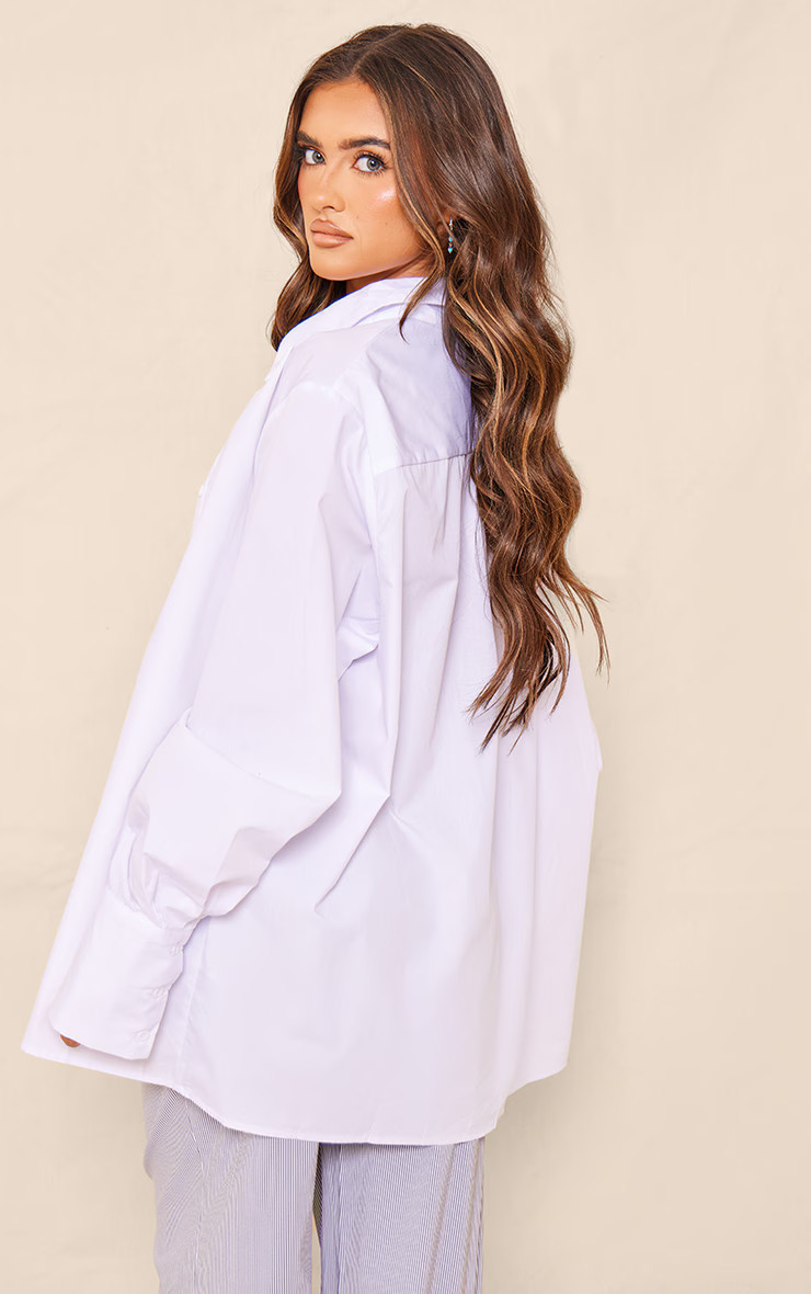 White Poplin Oversized Cuff Shirt | PrettyLittleThing US
