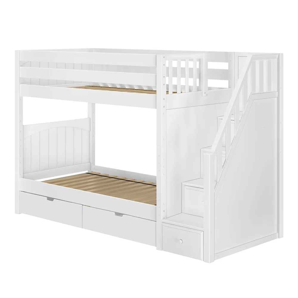 Twin Medium Bunk Bed with Stairs and Underbed Storage Drawer | Maxtrix Kids Furniture