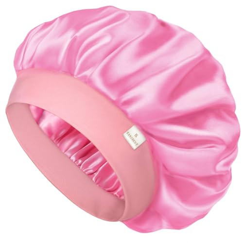 YANIBEST Silk Bonnet for Men Women Hair Bonnet for Sleeping Double Layer Satin Bonnet for Natural Curly Hair Unisex Sleep Cap, Ligth Pink | Amazon (US)
