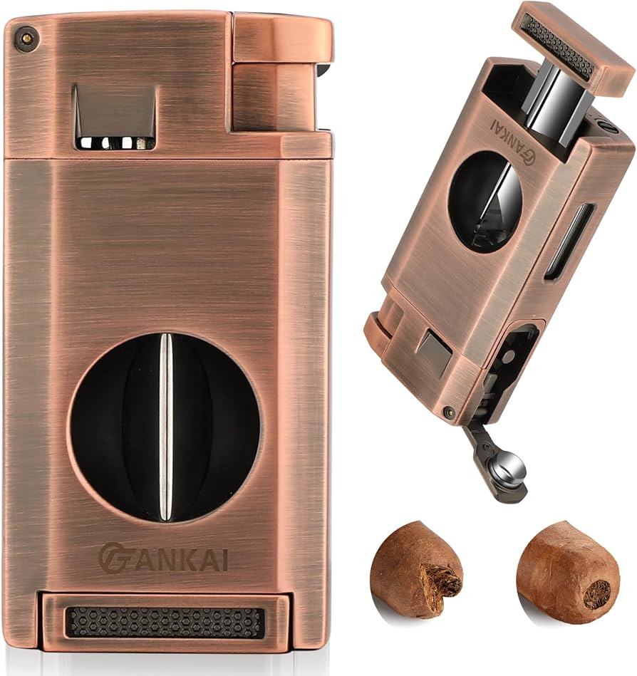 FANKAI Cigar Torch Lighter with Cigar Cutter V Cut Cigar Punch Cigar Accessories Refillable Butan... | Amazon (US)