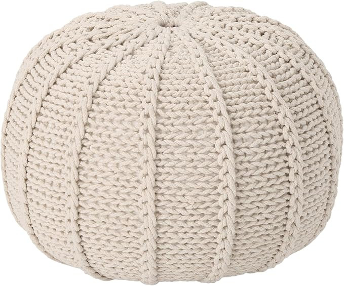 Christopher Knight Home Agatha Knitted Cotton Pouf, Beige | Amazon (US)