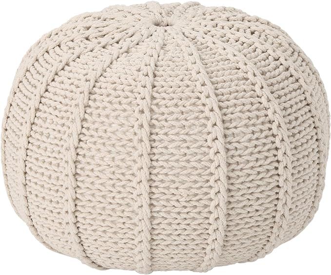 Christopher Knight Home Agatha Knitted Cotton Pouf, Beige Small | Amazon (US)