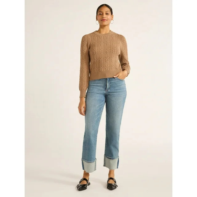 Scoop Women’s Cable Knit Sweater, Midweight, Sizes XS-XXL - Walmart.com | Walmart (US)