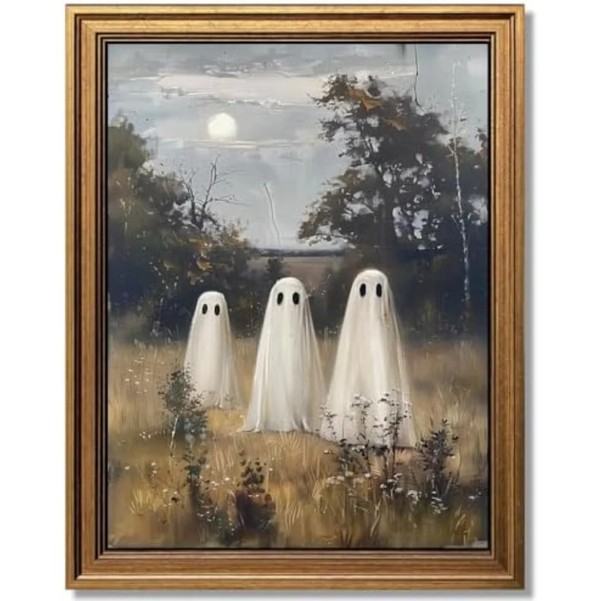 Glod Framed Landscape Wall Art, Vintage Hallween Wall Decor, Cute Ghost Decor Wall Art, Halloween... | Wayfair North America