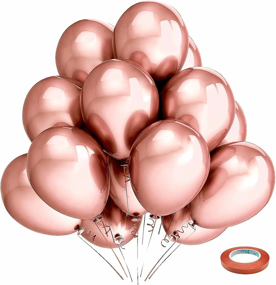 Bezente Rose Gold Metallic Chrome Balloons, 100 Pack 12 inch Rose Gold Latex Round Helium Balloon... | Amazon (US)