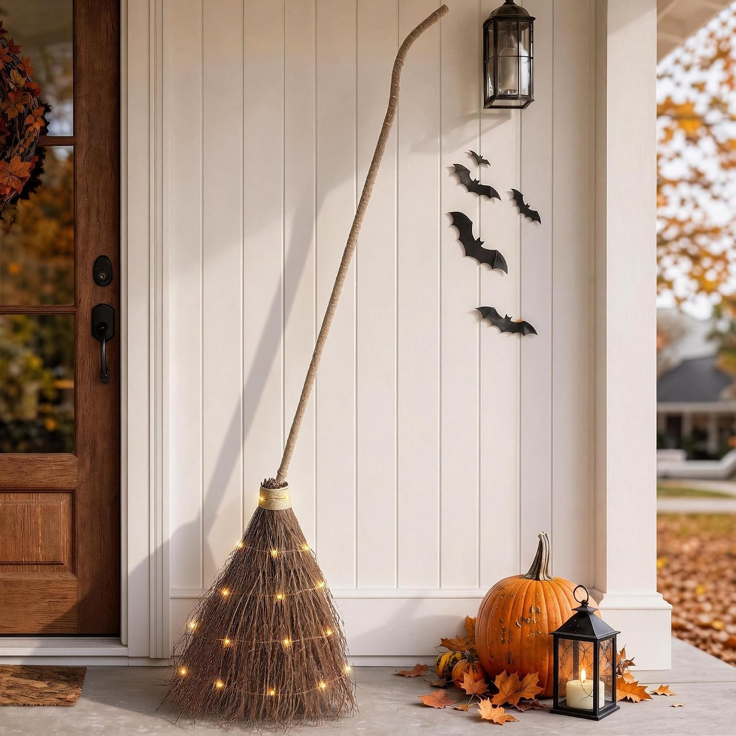 Halloween Decorations - 6 FT Giant Light Up Witch Broom, Vintage Witches Broomstick Fall Decor with LED Lights, Rustic Farmhouse Halloween Broom for Indoor Outdoor Porch Yard Lawn | Amazon (US)