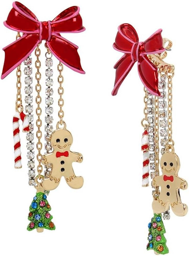 Betsey Johnson Faux Stone Christmas Charm Fringe Earrings | Amazon (US)